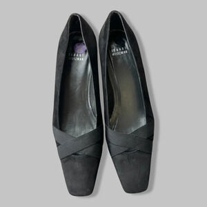 Stuart Weitzman Kitten  Heel Suede Leather Square Toe Pumps